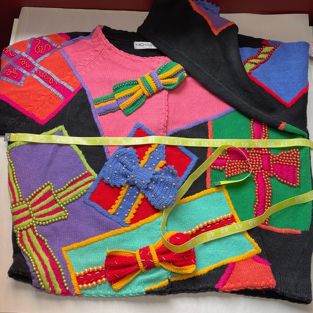 Vintage Michael Simon Holiday Gifts Bows Collectible Ugly Christmas Sweater 1996 - Picture 10 of 14
